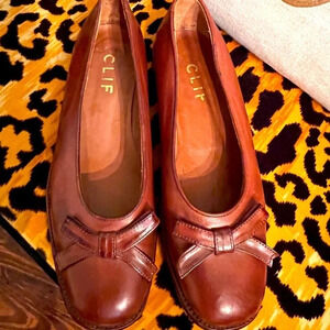 CLIF Marie Ballet Flats Brown Leathet with Bow Made in Italy